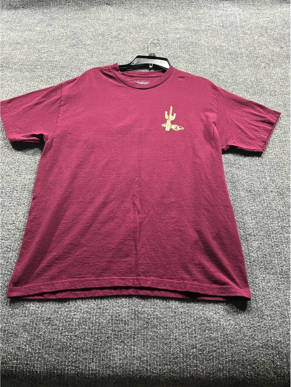 Dravus Large Burgundy Cotton Short Sleeve T-Shirt with Cactus Print
